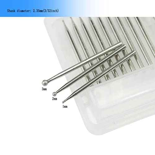 ?????? ???? 30 Pcs Ball Shape Diamond Burr Set, 3/32 Inch Shank Diamond Mounted Grinding Bits for Rotary Tools(Size:1mm,2mm,3mm)