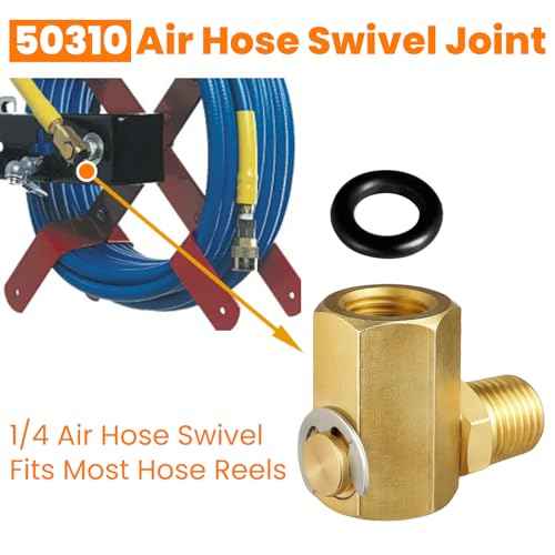 50310 Swivel Joint for Side Winder Air Hose Reel, 1/4" FPT 1/4" MPT 90 Deg Hose Reel Swivel Fitting
