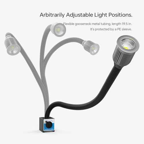 Magnetic Light, 1200 Lumen 120v Flexible Gooseneck Work Light with Adjustable Magnetic Base for CNC Milling Drill Press Sewing Machine Industrial Lighting, 12W