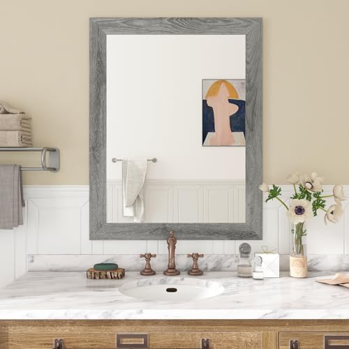 3"x236" Grey Wood Wallpaper Border Grey Woods Wallpaper Border Peel and Stick Wood Grain Mirror Frame Sticker for Bathroom Mirror Waterproof Gray Frame Sticker Self Adhesive