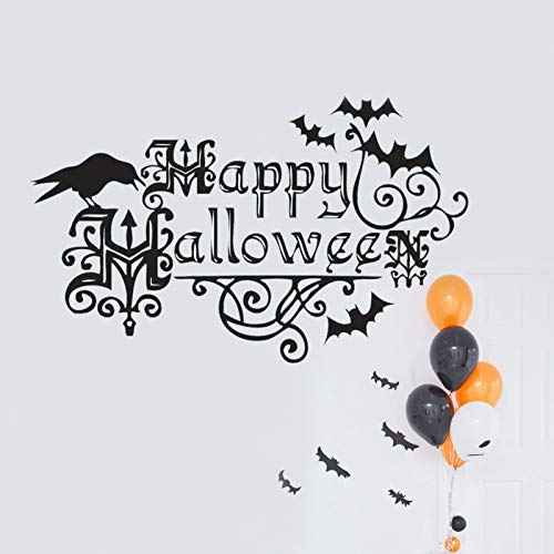 Scary Halloween Wall Stickers, Happy Halloween Letterings Wall Decals Bats Crows Window Home Decoration Decals, Removable Gothic Home Party Decor
