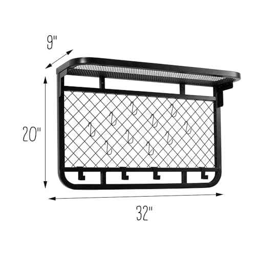 Honey-Can-Do Reversible Garage Wall Grid Shelf With Hooks, Black SHF-09837 Black