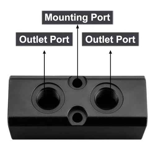 Air Manifold, 2 Way 4 Port Air Compressor Manifold, Air Hose Inline Manifold Block Splitter, Pneumatic Manifold Air Distribution Block, NPT 1/2 Inch Supply Port, NPT 1/4 Inch Output Port(BLACK)