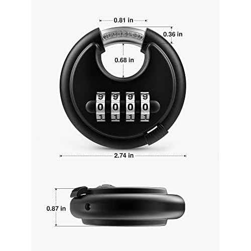Puroma Combination Lock, 4 Digit Disc Padlock with Hardened Steel Shackle, Keyless Heavy Duty Combo Lock for Outdoor Sheds Fence, Gate Hasps, Storage Unit, School Gym Locker (2 Pack, ?Black)