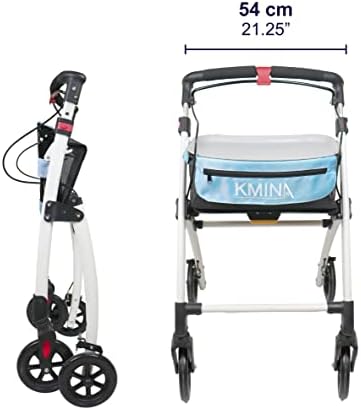KMINA PRO - Narrow Walkers for Small Spaces, Folding Walker with Wheels and Brakes, Seniors, Blue