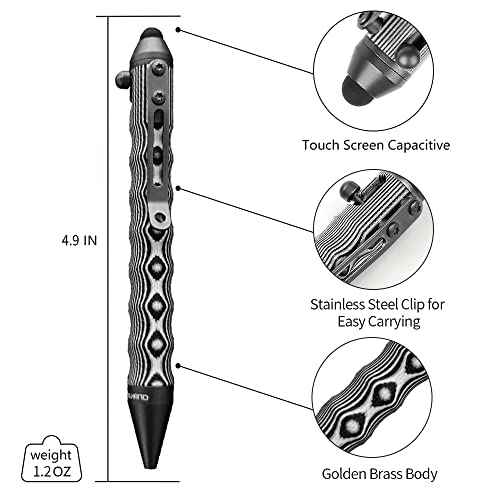 Cool Hand 4.5'' Bolt Action Pens, EDC Ballpoint Ink Refillable, Stylus for Touch Screen, Ergonomic Grip, Hold in Texture with Finger Grooves