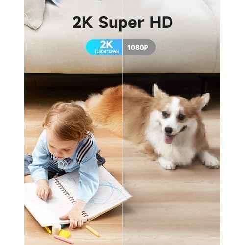 2K Cameras for Home Security with Night Vision, Indoor Camera for Dog/Cat/Pet/Nanny/Baby, AI Human, Motion Alerts, 2-Way Audio, 2.4G/5G, Compatible with Alexa (2-Pack)