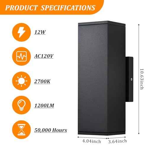 Dimmable Wall Lights Outdoor 2 Packs, Integrated LED Square Up Down 12W 2700K Modern Aluminum Light, Waterproof Exterior Lighing Fixtures for Porch Patio Garage Gardern