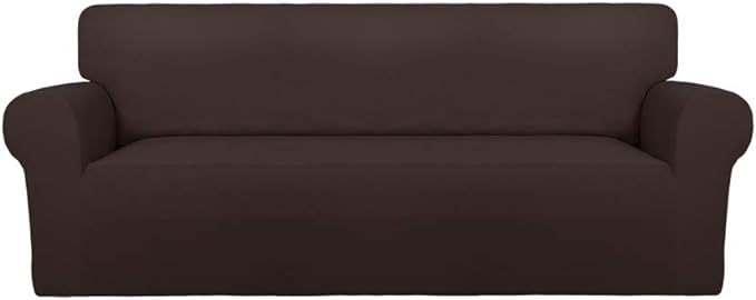 PureFit Super Stretch Sofa Slipcover – Spandex Non Slip Soft Couch Sofa Cover, Washable Furniture Protector with Non Skid Foam and Elastic Bottom for Kids, Pets （Sofa, Chocolate）
