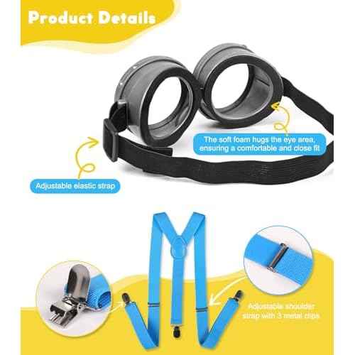 Halloween Costume Accessories Adults Kids, Yellow Beanie hat/Goggles/Gloves/Suspenders for Halloween Cosplay Party Set, Funny Halloween Costumes for Women Men 2025