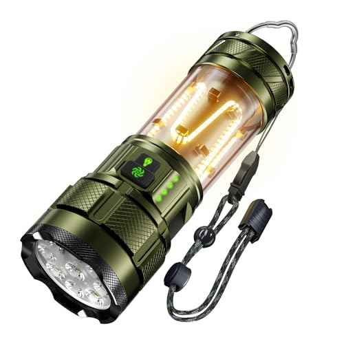 Camping Flashlight 11 Light Modes, 6000Lumens Super Bright Flashlight Rechargeable with IPX7 Waterproof & 60H Long Life Battery & Camping Lantern Tripod, Flash Light for Outdoor Camping, Home