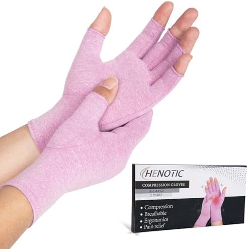 2 Pairs Arthritis Compression Gloves for Women Men, Fingerless Breathable & Moisture Wicking Compression Gloves for Relieving Carpal Tunnel Aches, Rheumatoid Pains, Joint Swell Purple XL