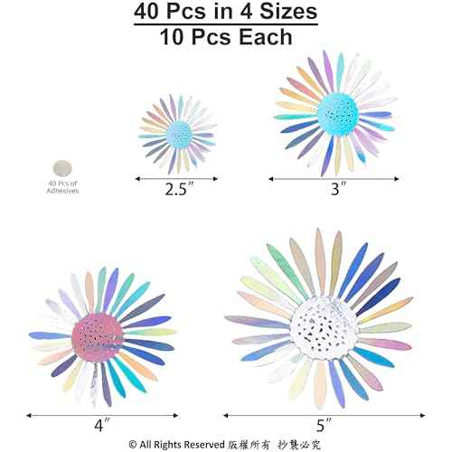 Cheerland Iridescent Wall Decals Peel and Stick Floral Wall Decor Stickers 3D Flower Wall Decal Holographic Iridescent Party Decorations Teal Mandala 3D Flowers Sticker Door Decoration Bedroom Murals