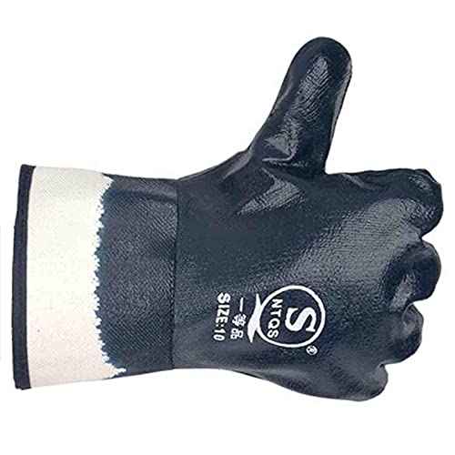 Oil-resistant Gloves, Nitrile Rubber Fully Coated Cotton Safety Work Gloves, Acid And Alkali Resistant, Unisex Large Size, Blue, 12 Pair