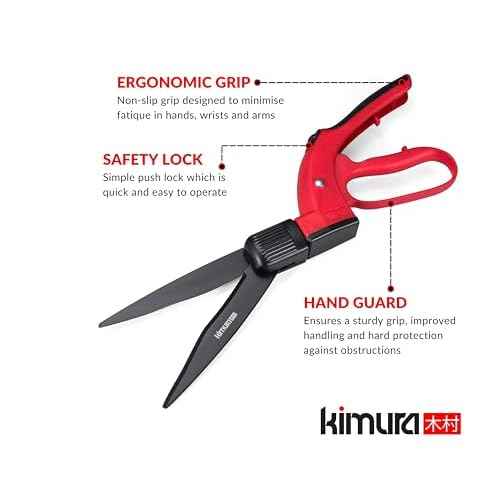 Kimura¢ç Pro Grass Shears - Premium Lawn Shears with 360¡Æ Rotating Head, Japanese SK5 Steel Blades, Lightweight, Ergonomic TPR Coated Handles, Garden Shears for Edging and Trimming - 15" Grass Clippers