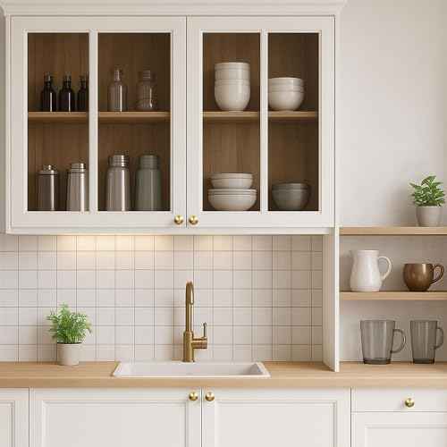 QOGRISUN 15-Pack Solid Brass Cabinet Knobs, Round Ball Gold Knobs for Dresser Drawer, 1.1-Inch Diameter, Sphere Cabinet Pulls, Brushed Brass Finish