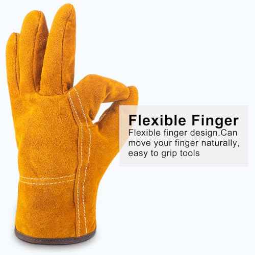 Lasnten 6 Pairs Winter Cowhide Leather Work Gloves Thick Thermal Imitation Lambswool Extra Grip Flexible Warm for Working in Cold Weather for Men