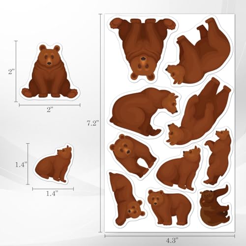 Pack 50 Pcs Cute Animal Brown Bear Stickers for Water Bottles Waterproof Laptop Luggage Computer Scrapbooking Teens Adults Girls Boys Aesthetic Sticker Packs Small Vinyl Decals