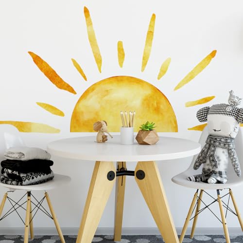 Large Boho Sun Wall Stickers, Watercolor Style Sunshine Peel and Stick Wall Decals, Baby Room Nursery Kids Bedroom Art Wall Decor