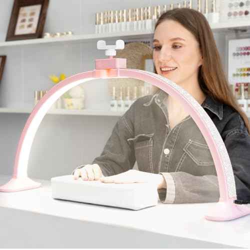 KEDAO Nail Light for Desk,Half Moon Light LED for Tech Nail Desk Lamp with Phone Stand Foldable Adjustable Dimmable Half Moon Lamp for Lash Beauty Tattoos Crafts