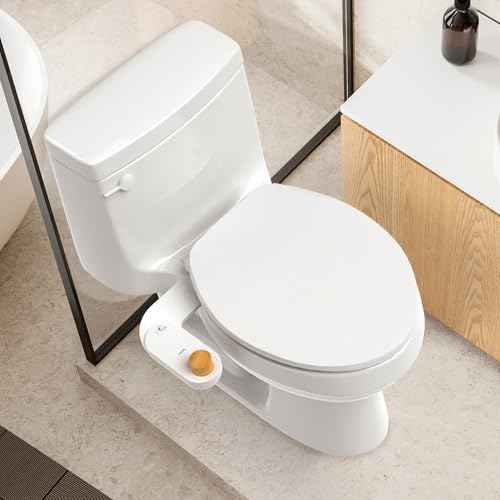 VOVO Basic 9, Real Bamboo Handle, Wash feature, Self-cleaning nozzle, Non-electric Bidet Attachment for Toilet Seat, Adjustable Water Pressure