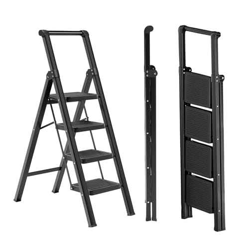 4 Step Ladder,Folding Step Stool with Widen Anti-Slip Pedals,Sturdy Carbon Steel Ladder,Convenient Handrail Heavy Duty Step Stool of 330lbs Capacity Step Stools for Adults Kitchen +1