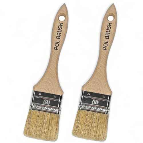 Set of 2 2 Inch Flat Paint Brushes - High European Quality - Natural Bristles - for Home, Wood, Walls, Art, Trim & Furniture - for Acrylic, Oil, Stain, Chalk & Latex Paints