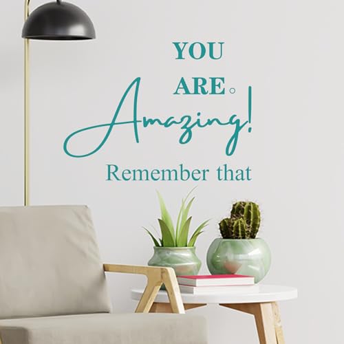 Turquoise Inspirational Wall Decals for Bathroom Teal Motivational Quotes Stickers Removable Wall Murals Peel and Stick Wall Decor for Girls Bedroom Living Room Office Dorm Mirror Kitchen Amazing
