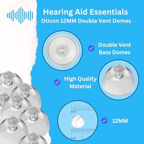 Hearing Aid Domes for Oticon Minifit Bass 12MM Double Vent Domes, Qty 36, Oticon Dome Replacements, Universal Oticon 12MM Domes Hearing Aid Supplies 12MM