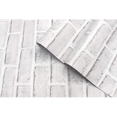 White Brick Peel and Stick Wallpaper Self-Adhesive Removable Contact Paper for Dorm Room Fire Place Accent Wall Decor 17.5x118in
