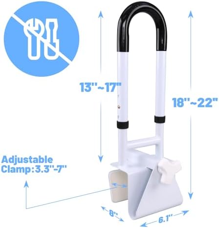 Adjustable Bathtub Grab Bars for Seniors, Tub Handle Grab Bar for Elderly Bath Support, Bathtub Safety Rail, Height and Width Adjustable