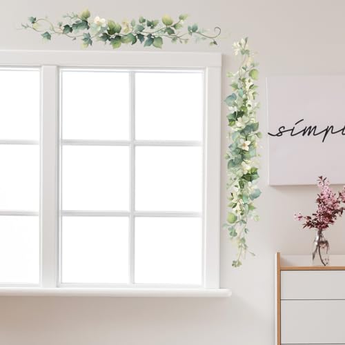 Green Leaves Vines Wall Decals Removable Plant Vinyl Stickers for Bedroom Living Room and Bathroom Botanical Decor Peel and Stick Wall Art