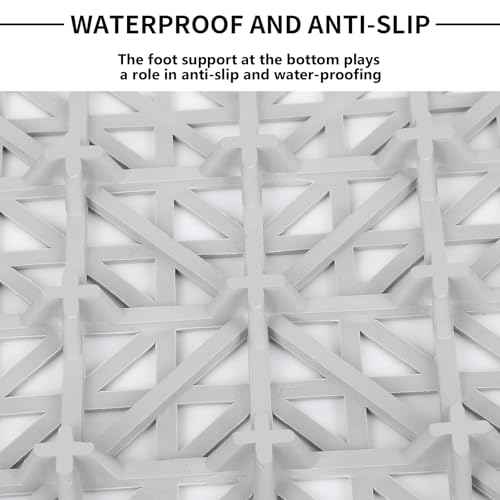 12inx12in Interlocking Drainage Tiles, Premium PVC Non-Slip Floor Mats with Quick-Drain Design for Bathroom, Kitchen, Swimming Pool, Garden,(12 Packs Grey)