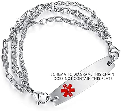 LinnaLove Stainless Steel Interchangeable Chain for Medical Alert id Bracelets for Women and Men