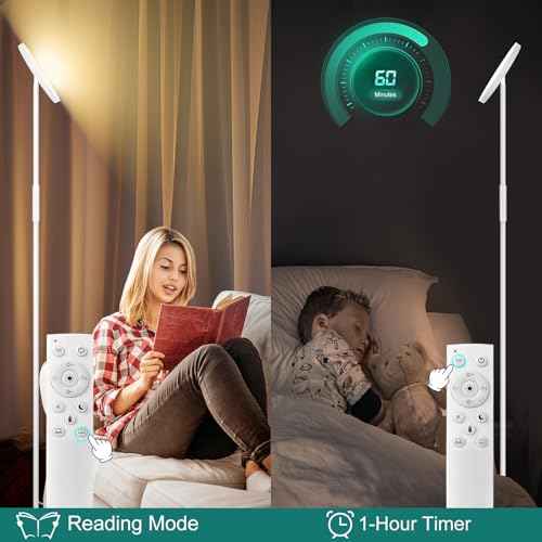 White Floor Lamp, 40W Super Bright Floor Lamps for Living Room Bedroom with Remote & Timer, Torchiere LED Floor Lamp 2700K-6500K Stepless Dimmable, Tall Standing Light Works with Smart Plug