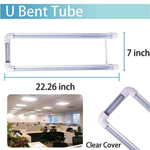 4 Pack T8 U Bend LED Tube Light,LED U Shaped Bulbs,Shop Light,Office Light 2x2FT 24W(50W Equivalent),6000K Daylight White,G13 Base Dual-End Powered,Ballast Bypass,LED Bulb Clear Cover 100-277V