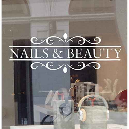 Beauty Salon Wall Sticker ? Nails & Hair Polish Bar Vinyl Art, Removable Window Mural Decor for Hair and Nail Salon, Stylish Interior Art for Beauty Shops LY1259 (White)