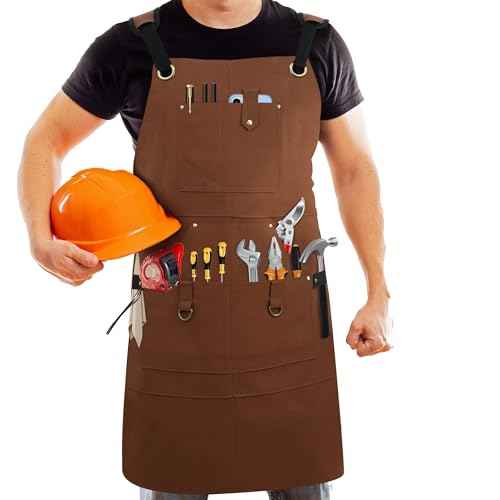 DF DUALFERV Leather Aprons for Men, Heavy Duty Leather Work Apron, Heat- & Flame-Resistant Shop Apron, Woodworking Apron, with Strengthened Pockets and Robust Stitching