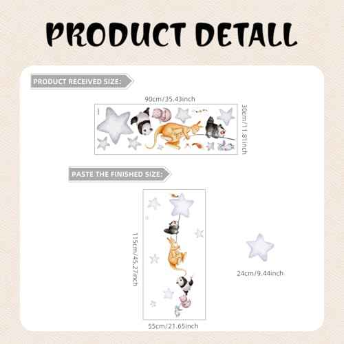 Cartoon Animal Star Wall Decals - Removable Nursery Decor, Self-Adhesive Wall Stickers for Kids Room, Easy to Apply & Remove, Playroom Decor for Baby Boys Girls Toddlers (Space, Jungle, Safari Theme)