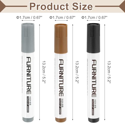 uxcell Furniture Markers Touch Up, 3pcs Furniture Repair Kit Wood Filler Sticks Wood Markers for Scratches Wooden Floor Table Cabinet Laminate Frames, Gray/Black/Rusted Brown