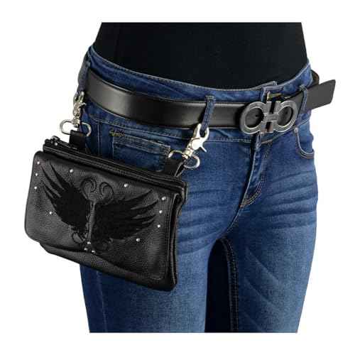 Milwaukee Leather MP8850 Ladies ¡®Winged¡¯ Black Leather Multi-Pocket Belt Bag - One Size