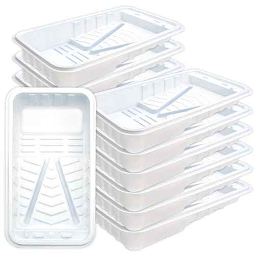 Great Andrew 4 Inch Paint Trays Double Thick, 12 PCS Sturdy Plastic Small Paint Tray Liners Ideal for Small Projects, DIY Painting Walls, Furniture (White)