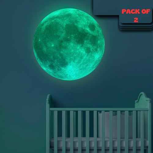 Glow in The Dark Moon Wall Stickers, 12 Inches, 2 Pack