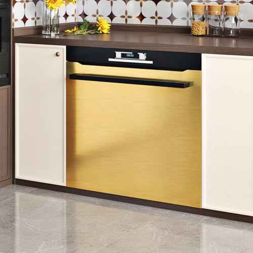 WESTICK Glossy Stainsteel Steel Gold Contact Paper for Countertops Waterproof Brushed Gold Wallpaper Peel and Stick Metallic Refrigerator Vinyl Wrap for Fridge Dishwasher Cabinets DIY 15.8" x 80"
