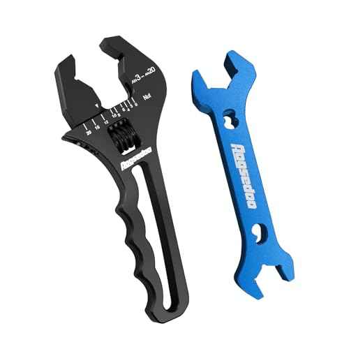 3AN-20AN AN Fitting Wrench AN Fitting Tool for AN Hose Fitting Assembly Adjustable Lightweight Aluminum Black With Double-ended AN Wrench 6AN Socket-AN8 B-nut Blue