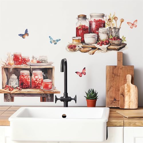 Bowl Kitchenware Utensil Shelf Wall Stickers, sacinora Butterfly Painted Wall Decals Removable Vinyl Peel and Stick for Kitchen Dining Restaurant Baking Room Bar Home Decorations