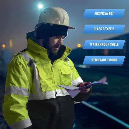 SKSAFETY High Visibility Reflective Jackets for Men, Waterproof Class 3 Safety Jacket with Pockets, Hi Vis Yellow Coats with Black Bottom, Mens Work Construction Coats for Cold Weather, S, 1 Pack