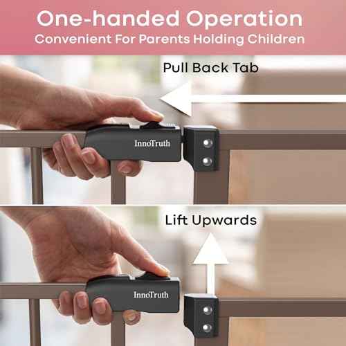 InnoTruth 29.5?40.75" Baby Gate for Stairs, 30" Tall Dog Gates for Doorways & Hallways, Safety Gate for Kids & Pets, Pressure-Mounted Walk-Through with Dual Lock & 2-Way Swing, Brown
