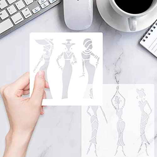 2 Pack Tribal Stencils African Lady Stencils Reuseable Stencil Templates for Painting on Paper,Wood,Tile,Canvas,Floor and Wall Decor