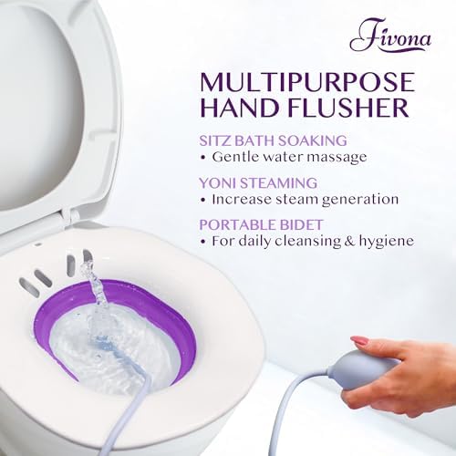 Sitz Bath for Hemorrhoids Relief, Foldable Basin for Toilet Seat, Ideal for Essential Postpartum Care, Perineal Soaking & Hygiene, Includes Hand Flusher with Sprayer, V Steaming Tub by Fivona